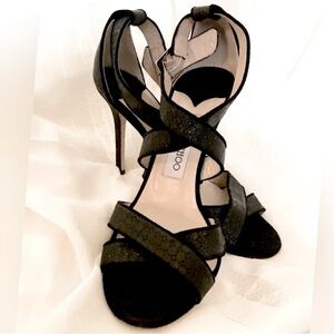 Jimmy Choo Designer Black Shimmer Heeled Sandles